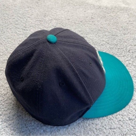 Seattle Mariners Hat Men's‎ 7 Fitted New Era 59 Fifty Cap,Emboridered,Black,Blue - Picture 8 of 9